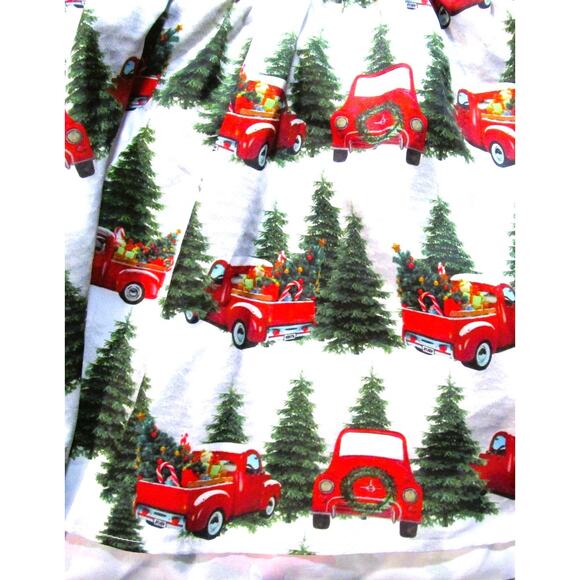 Handmade Girl's Jumper White with Christmas Trees Red Trucks Tieback Size 2T - Picture 3 of 3